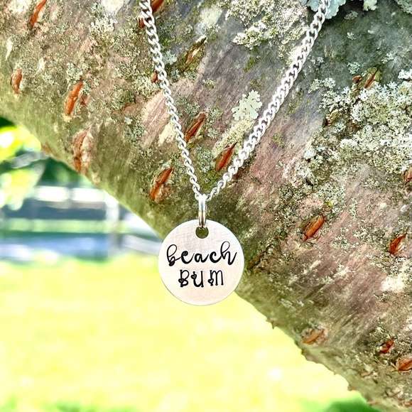 Beach Necklace - Disc Necklace - Hand Stamped Necklace - Hand Stamped Jewelry - Picture 4 of 11